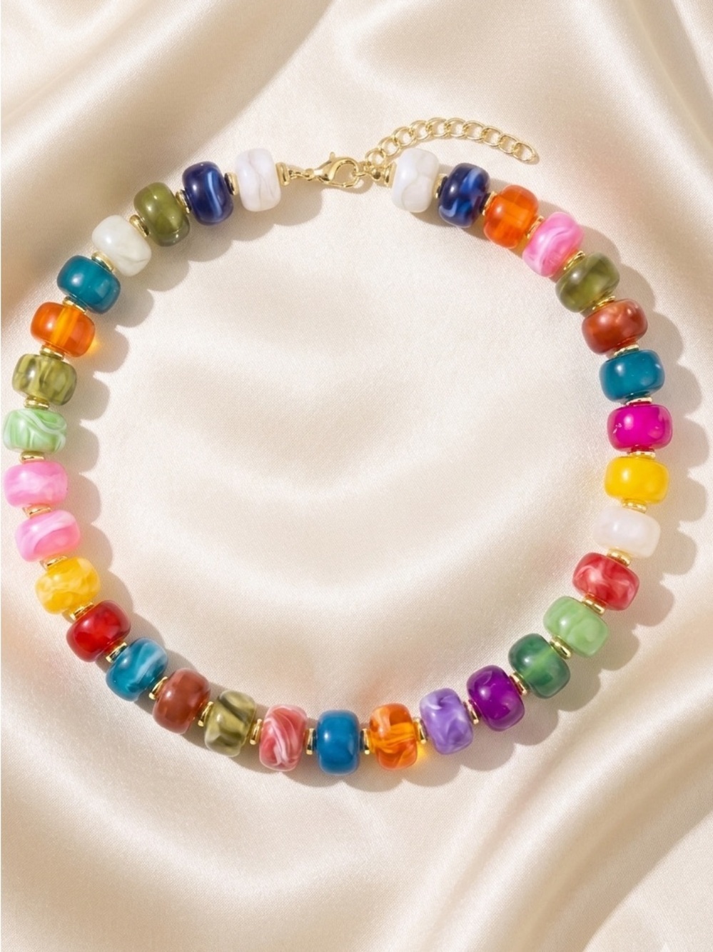 New! Multicolor Chunky Beaded Choker Necklace